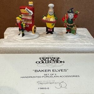 Department 56 Baker Elves Trio with Red and Green Accents